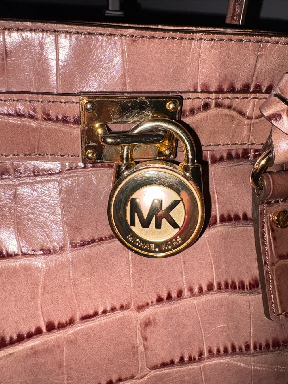 Michael Kors Hamilton Large Croc-Embossed Leather Satchel Tote Ombre Brown
